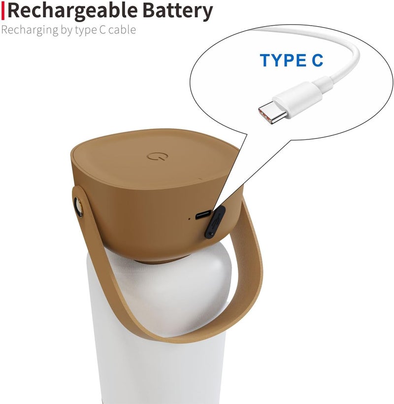 RiverLux LED Outdoor Portable Cordless Table Lamp with Handle, Stepless Dimmer, Built-in Rechargeable Battery, Waterproof Hanging LED Lantern for Camping Bedroom Balcony Table, White and Brown - Image 4